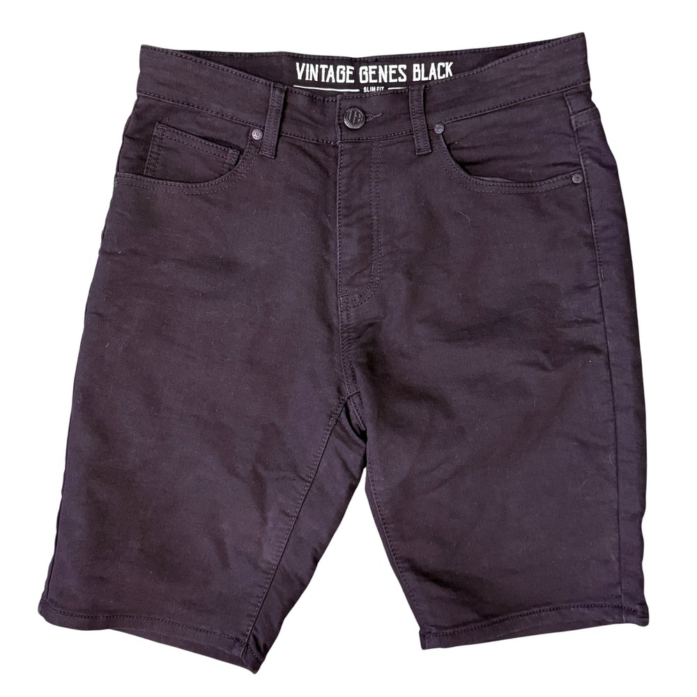 Vintage Genes Black Mens Slim Fit Denim Shorts Black Size 30 Stretch Cotton - Picture 1 of 10